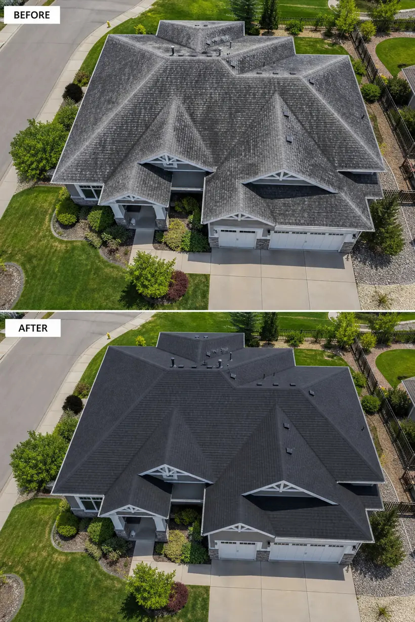 Before and after roof rejuvenation — craftsman home